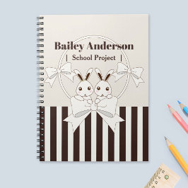 Caderno Espiral Listras Modernas Clássicas Coelhinhos Gêmeos Carto