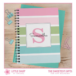 Caderno Espiral Listras Pastéis Monogramadas