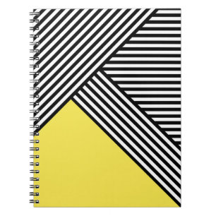 Caderno Espiral Listras pretas e brancas com triângulo amarelo