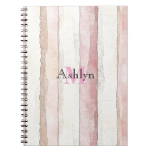 Caderno Espiral Listras Rosa Branco Bege