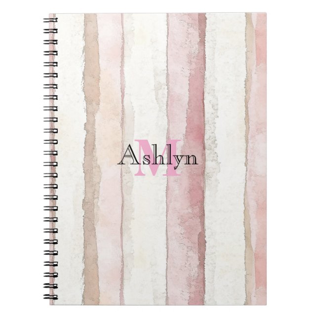 Caderno Espiral Listras Rosa Branco Bege (Frente)