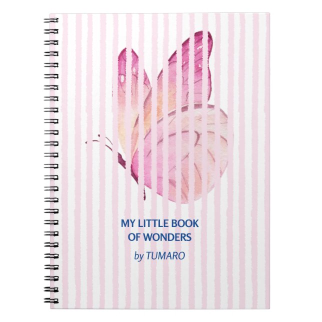 Caderno Espiral Listras rosa com uma borboleta oculta (Frente)