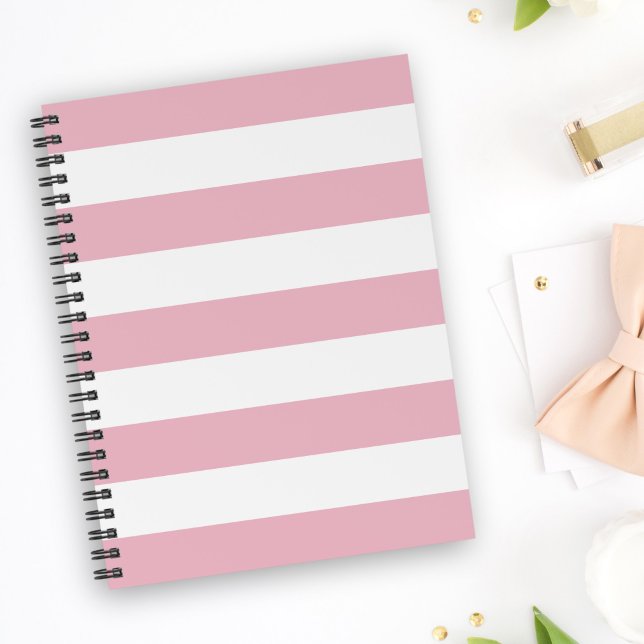 Caderno Espiral Listras Rosa, Listras Brancas, Padrões Laminados (Criador carregado)