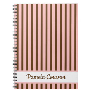 Caderno Espiral Listras Rosa Marrom Personalizadas Listrado