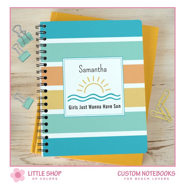 Caderno Espiral Listras Tropicais Ondas de Sol Monogramadas (Criador carregado)