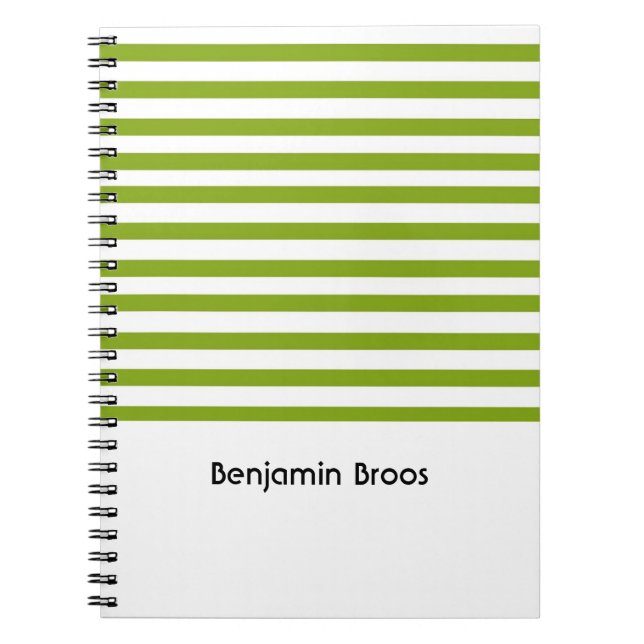 Caderno Espiral Listras verdes e brancas de nome personalizado (Frente)