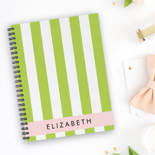 Caderno Espiral Listras Verdes, Linhas, Padrão Retirado, Seu Nome