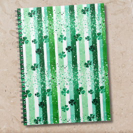 Caderno Espiral Listras Verticais Brancas Verde Clássico com Trevo