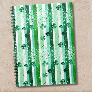 Caderno Espiral Listras Verticais Brancas Verde Clássico com Trevo
