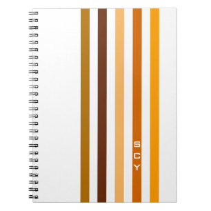 Caderno Espiral Listras Verticais Laranja Bege Monograma