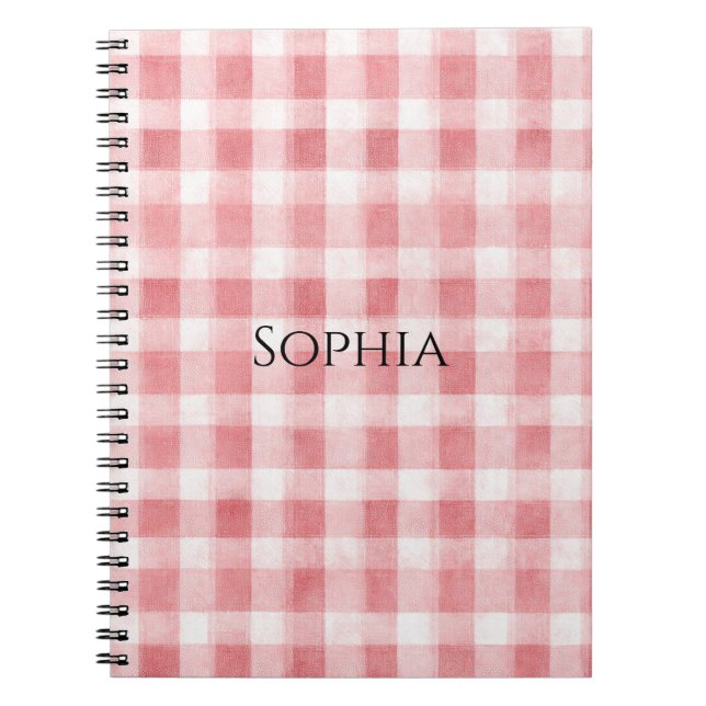 Caderno Espiral Listras Xadrez Brancas Rosa Feminino Suave (Frente)