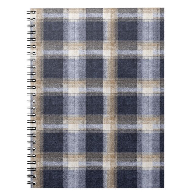 Caderno Espiral Listras Xadrez Creme Azul (Frente)