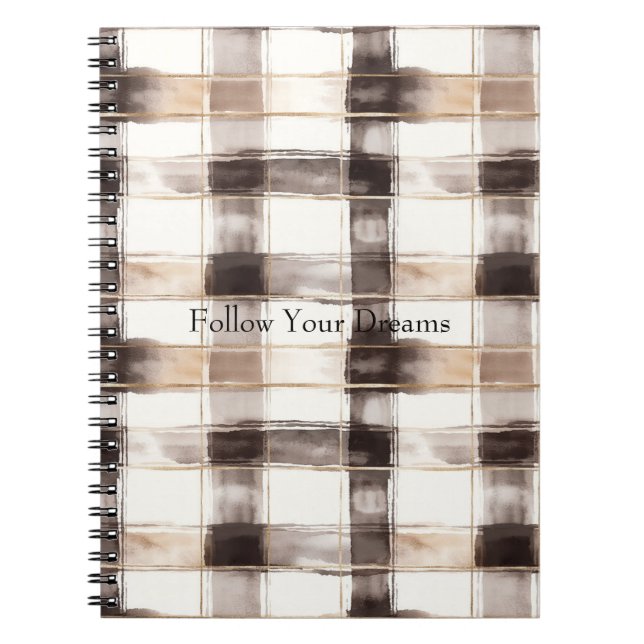 Caderno Espiral Listras Xadrez Marrom Creme   (Frente)