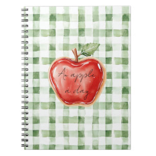 Caderno Espiral Listras Xadrez Verde Branco Vermelho Maçã Um Dia
