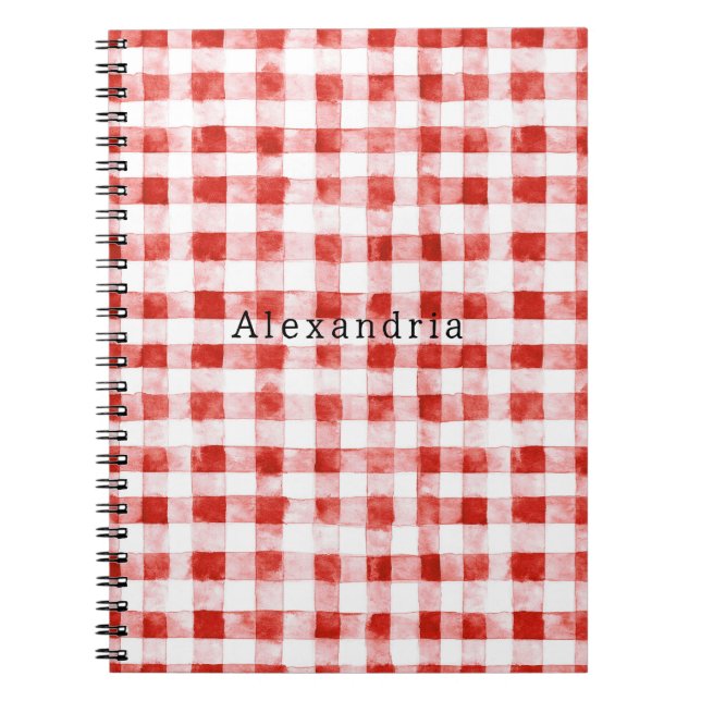 Caderno Espiral Listras Xadrez Vermelho Branco (Frente)