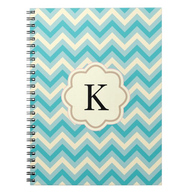 Caderno Espiral Listras ziguezague em creme azul aqua (Frente)