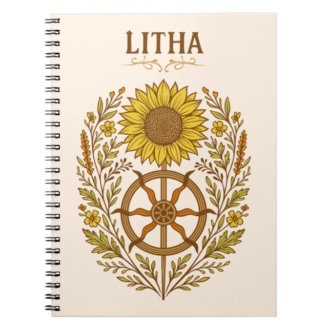 Caderno Espiral Litha Sunflower Wheel Summer Solstice Celestial  (Frente)