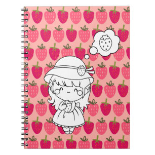 Caderno Espiral Little Girl Thinking of Strawberries