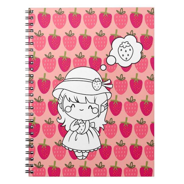 Caderno Espiral Little Girl Thinking of Strawberries (Frente)