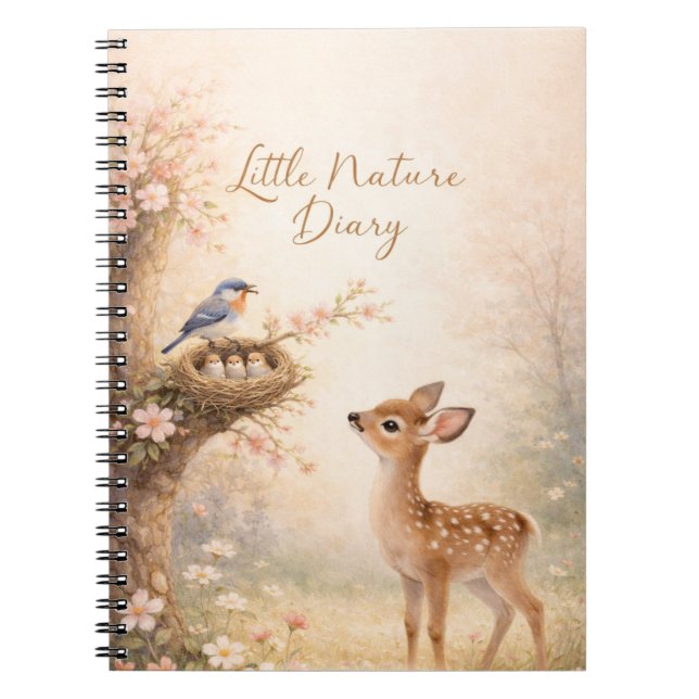 Caderno Espiral Little Nature Diary Cute Deer Bird Nest Notebook | (Frente)
