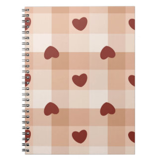 Caderno Espiral Little red hearts on beige gingham pattern
