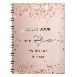 Caderno Espiral livro convidado blush rosa gold glitter mr mrs