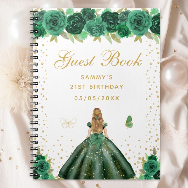 Caderno Espiral Livro Convidado da Princesa Floral Loura Verde (Criador carregado)
