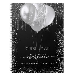 Caderno Espiral Livro convidado Quinceanera Black prata gliter nam