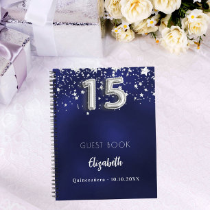 Caderno Espiral Livro convidado Quinceanera marinho estrelas de pr