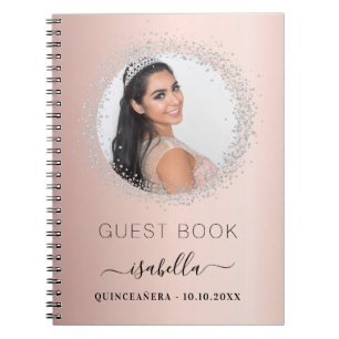 Caderno Espiral Livro convidado Quinceanera rosa dourada fotografi