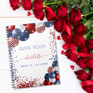 Caderno Espiral Livro convidado Sweet 16 patriótico vermelho branc
