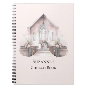 Caderno Espiral Livro da Igreja em Aquarela Rosa Personalizado
