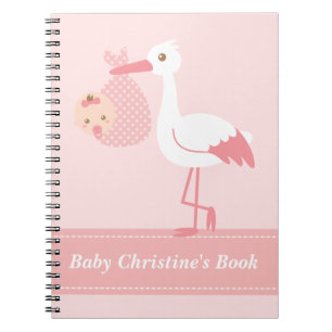Caderno Espiral Livro de Bebê Menina - Cegonha Entrega Bebê Menina