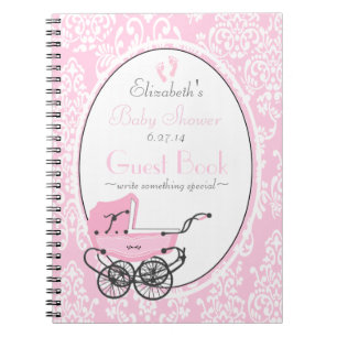 Caderno Espiral Livro de convidado cor-de-rosa do chá de fraldas