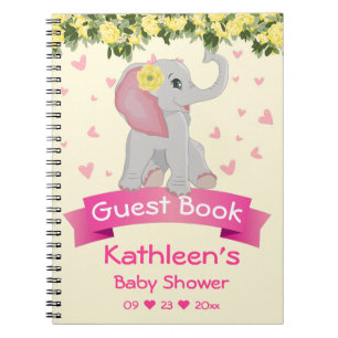 Caderno Espiral Livro de Convidado do Chá de fraldas Elefante Ama