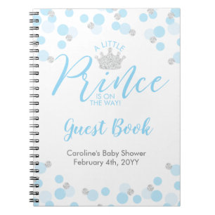 Caderno Espiral Livro de Convidado do Chá de fraldas Príncipe Azul