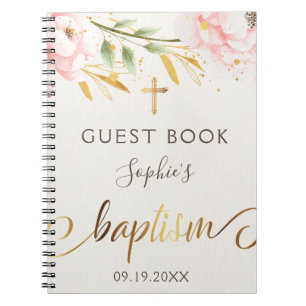 Caderno Espiral Livro de Convidado Floral de Batismo