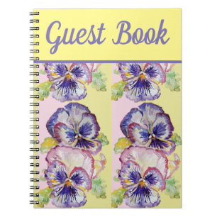 Caderno Espiral Livro de Convidado Pansel Flor Roxo