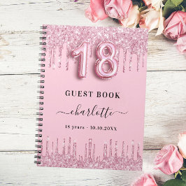 Caderno Espiral Livro de convidados 18 anos cor-de-rosa brilha nom