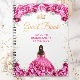 Caderno Espiral Livro de Convidados da Princesa Quinceañera, Rosa