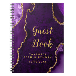 Caderno Espiral Livro de Convidados de Aniversário Roxo e Dourado