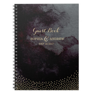 Caderno Espiral Livro de convidados de casamento do Glam Black Fau
