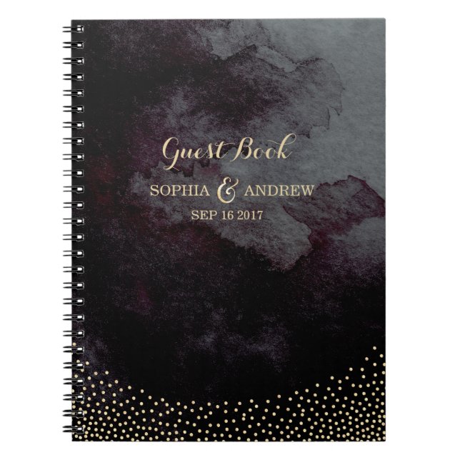 Caderno Espiral Livro de convidados de casamento do Glam Black Fau (Frente)