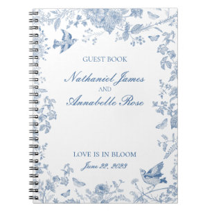 Caderno Espiral Livro de Convidados de Casamento Floral Blue Toile