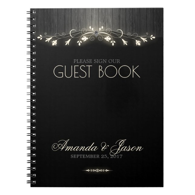 Caderno Espiral Livro de convidados de casamento preto e branco br (Frente)