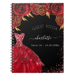 Caderno Espiral Livro de convidados Doce 16 vestido vermelho preto