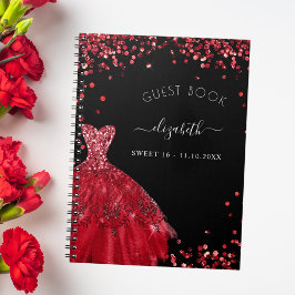 Caderno Espiral Livro de convidados Doce 16 vestido vermelho preto