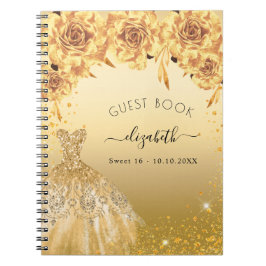 Caderno Espiral Livro de convidados Doces 16 vestido de glitter do