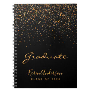 Caderno Espiral Livro de convidados Graduação em dourado negro