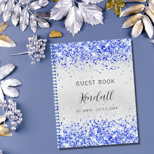 Caderno Espiral Livro de convidados, prata, luz azul real